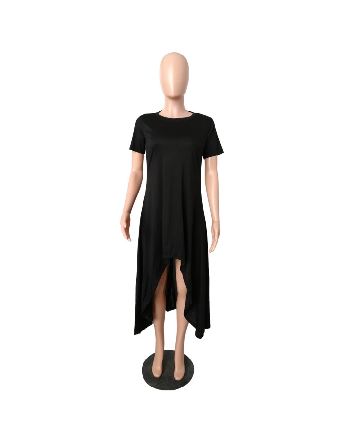 Solid color irregular skirt dress M8471
