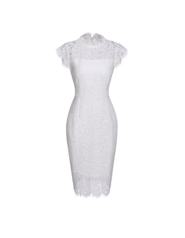 Solid Color Temperament Round Neck Sexy Lace Slim And Hip Wrap Pencil Dress CD127