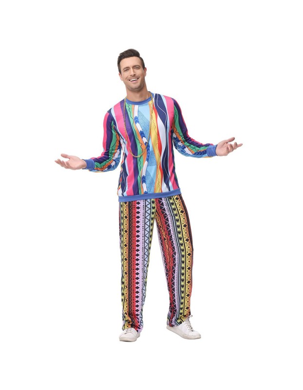 Halloween Adult Men Retro 70s Disco Hip Hop Hippie Bar Show Costume MS1687