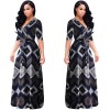 Vintage boho style geometric print half sleeve dresses M8409