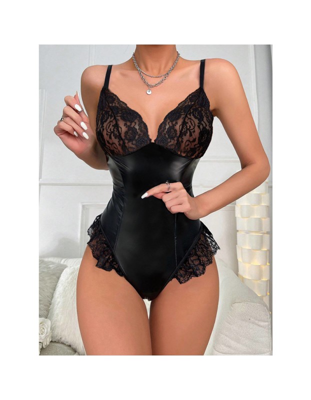 Seductive Patent Leather Lace Sexy Close Fitting Waist Shape Sexy Underwear YSF609