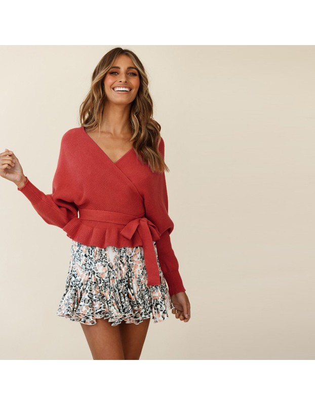 Long Sleeve Knitted Sexy Pull Over V-Neck Short Top Sweater LQ152