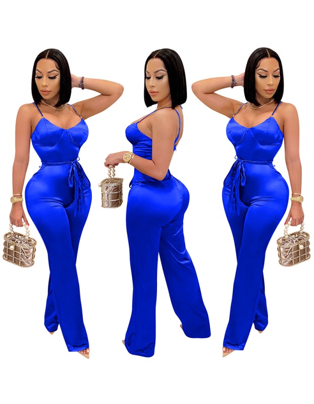 Recreational Temperament Sexy Long Straight Tube Rompers Women Jumpsuit X3717