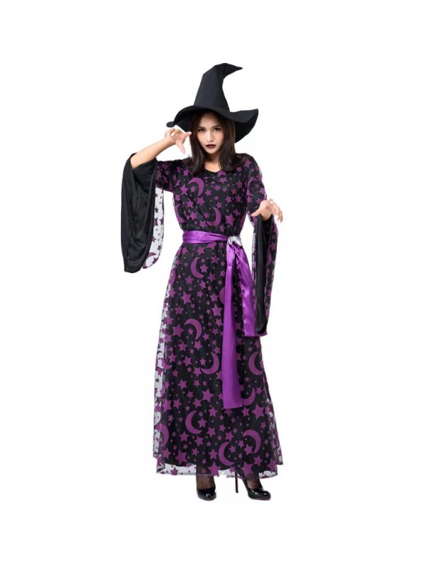 Print Funny Magic Broom Witch Cosplay Costume Wizard Jumpsuit Halloween M40768
