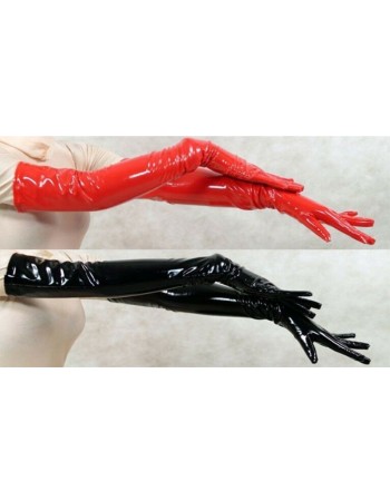Wholesale Long Mittens Women PVC Black Red Leather Gloves M6825