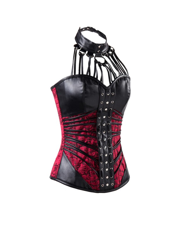 New Faux leather Halter Steel Boned Zip Corsets M1406