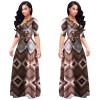 Vintage boho style geometric print half sleeve dresses M8409