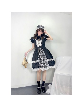 Black Sandwich Super Heavy Maid Costume Cosplay Cute Lolita Uniform Dress DL2026