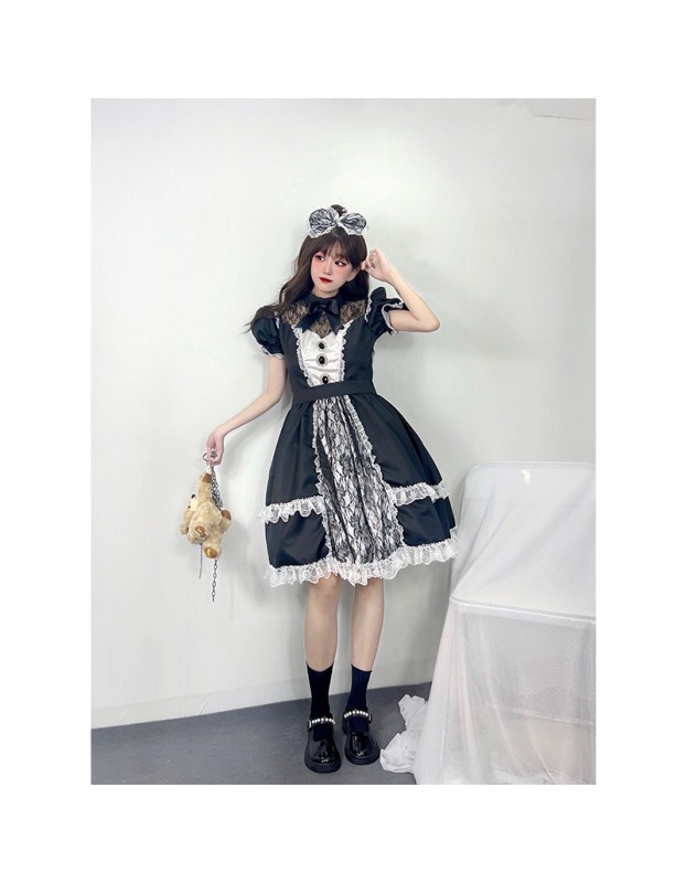Black Sandwich Super Heavy Maid Costume Cosplay Cute Lolita Uniform Dress DL2026