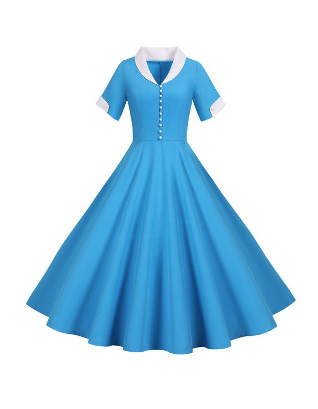 Solid Color Leisure Ball Gown Suit Collar Classy Slim Women Dresses JY14792