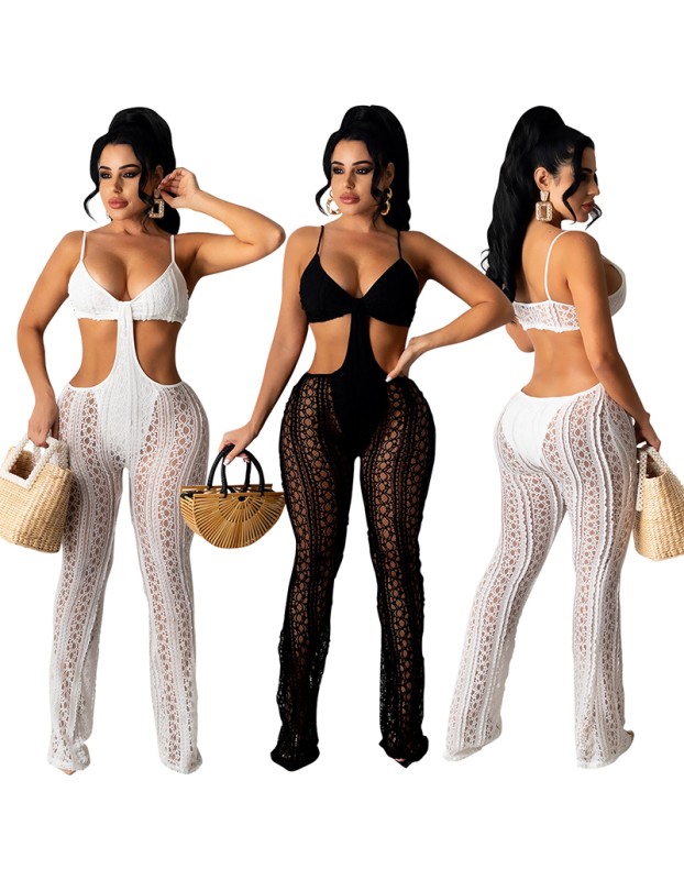 sexy one piece sheer mesh cutout jumpsuit women M30135