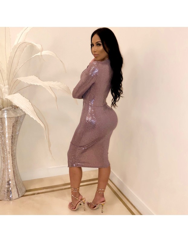 Deep V Neck Sexy Sequin Dress m8315