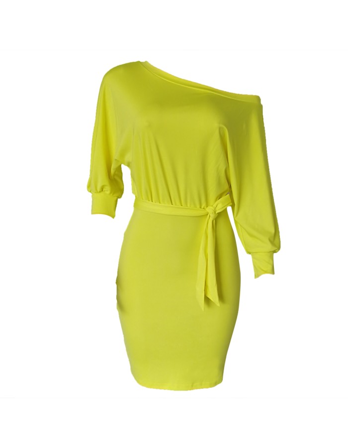 Women-fashion-batter-sleeve-solid-color-dress M8466
