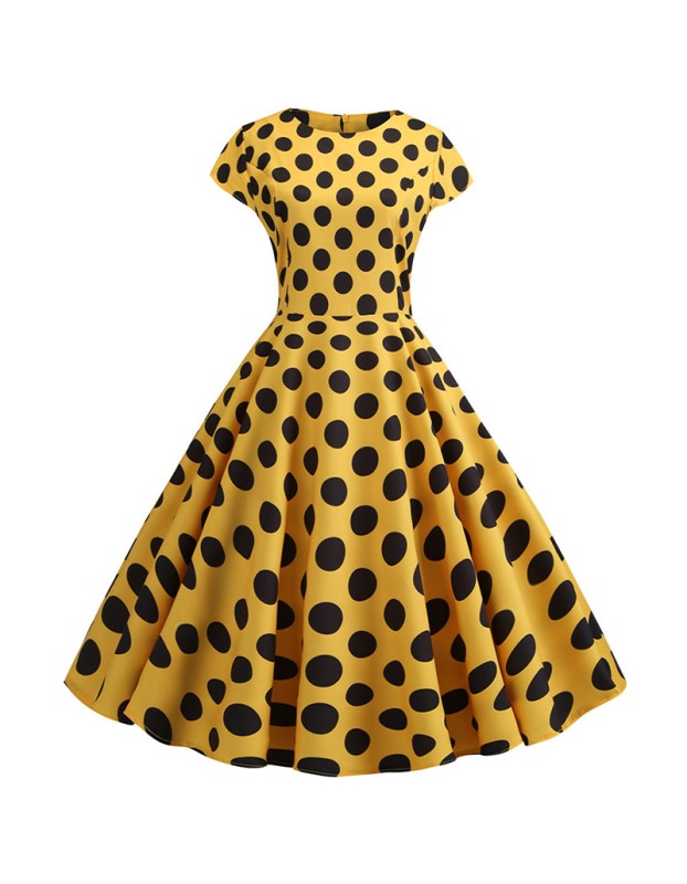 2022 Polka Dot Women Waist Temperament Swing Elegant Dress JY13654