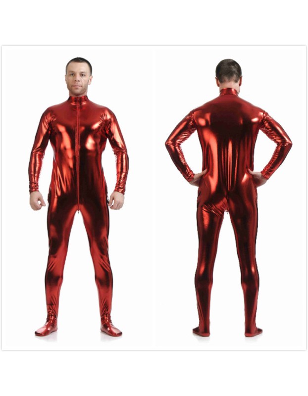 Mens Sexy Leather Metallic Zentai Suit M7328