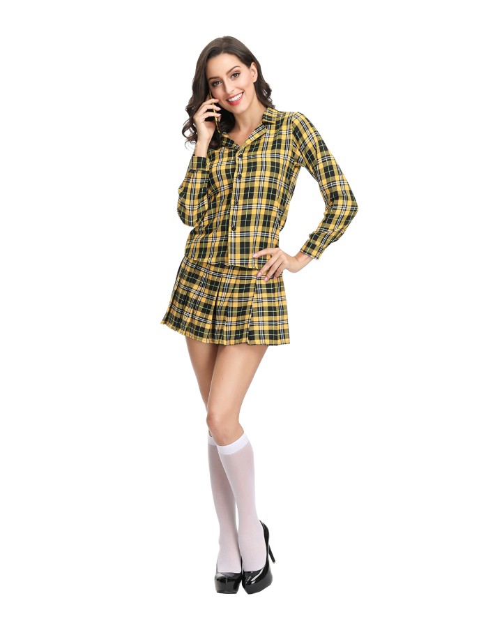 Yellow Plaid Halloween Cosplay Schoolgirl Uniform Set  M40655