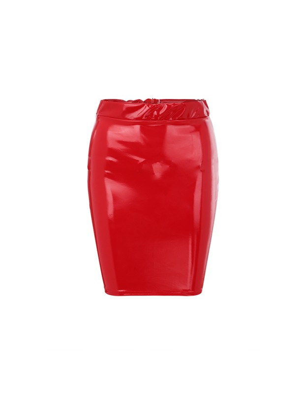 Slim Tight Half Skirt Mirror PU Leather High Waist Zipper Skirt SKT010