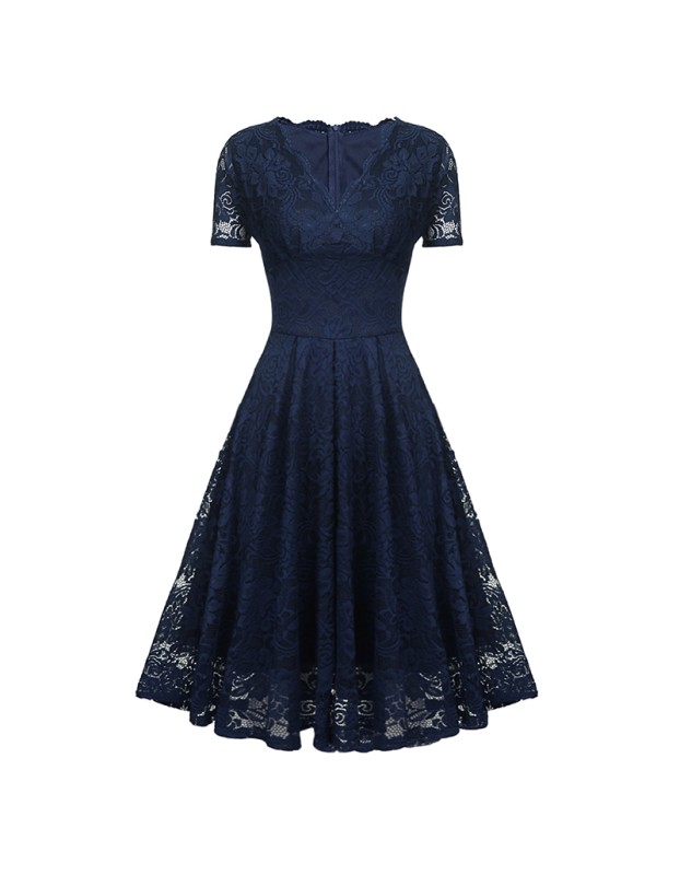 V-neck Midlength Lace Wedding Party With A Full Swing Dinner Dress CD1784
