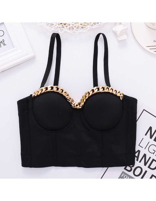 Gold Chain Suspender Vest Women Midriff Breast Fish Bone Top 8052