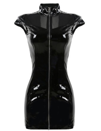 Sexy Mesh Patchwork Faux Leather Gothic Fetish Dress M7293