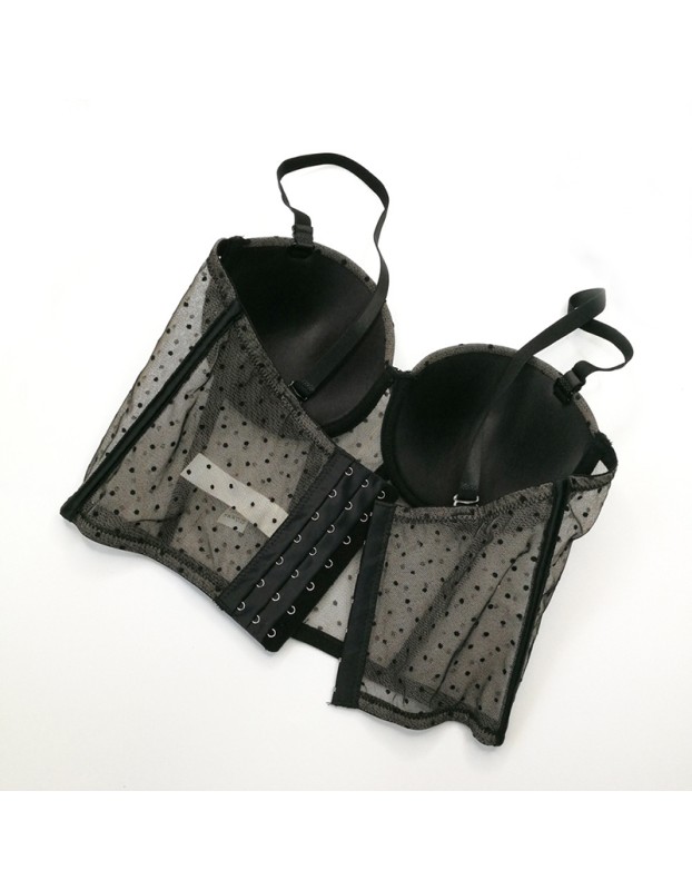Polka Dot Lace Embroidery Sexy Women Chest Wrap Translucent Top KN8262