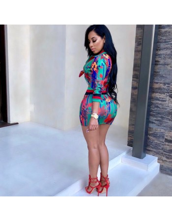 Ladies Floral Print Sexy Two Piece Set M9064