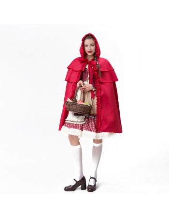 Halloween Maid  Adult Red Plaid Dress Cosplay Red Cape Play Costume YM8735