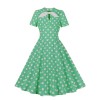 Hepburn Style Round Neck Bow Lace Up Polka Dot Retro Swing Dress Woman 5157