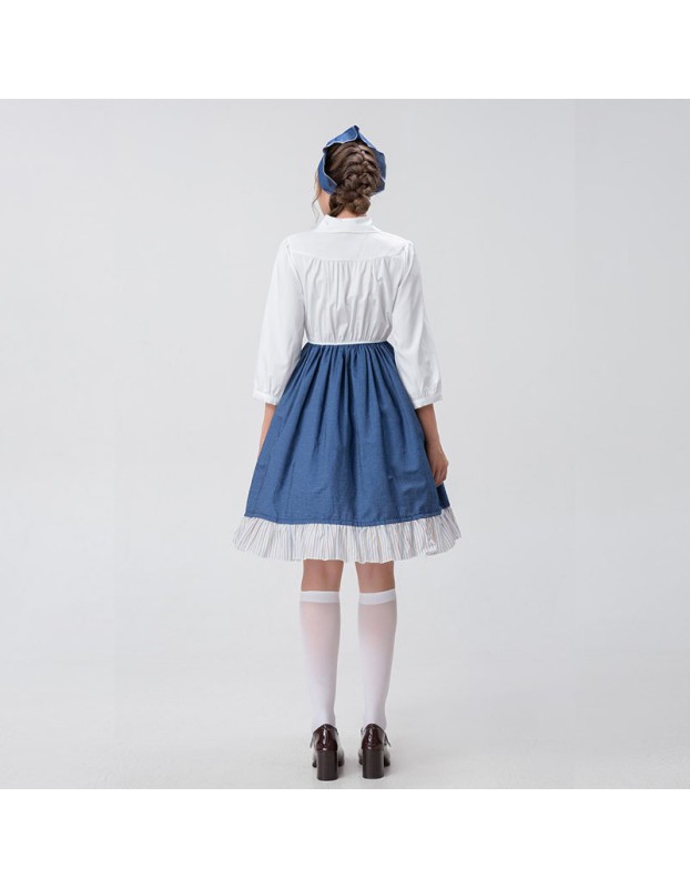 Halloween Long Dress Costume Blue Manor Maid Cosplay Beer Costume YM0922