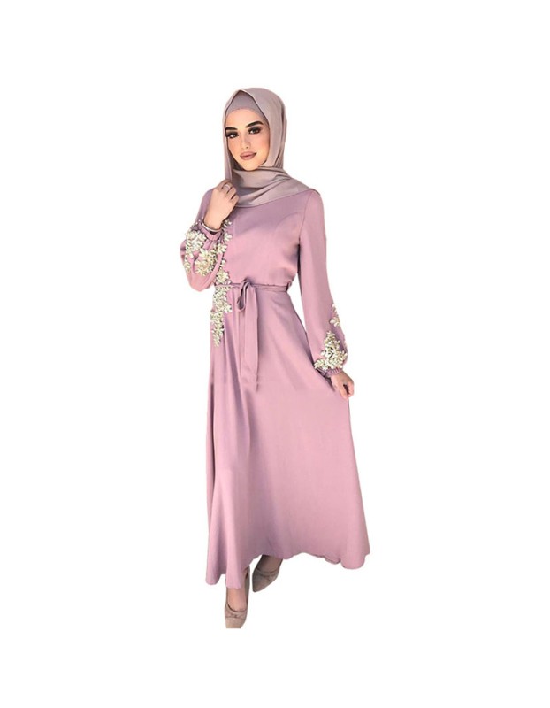 Moslem Women Dress Scarf Party Evening Elegance Plus Size Lace Waist Dress 20373