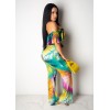 Boho Style Tropical Print Off Shoulder Ruffle Beach Rompers M8420