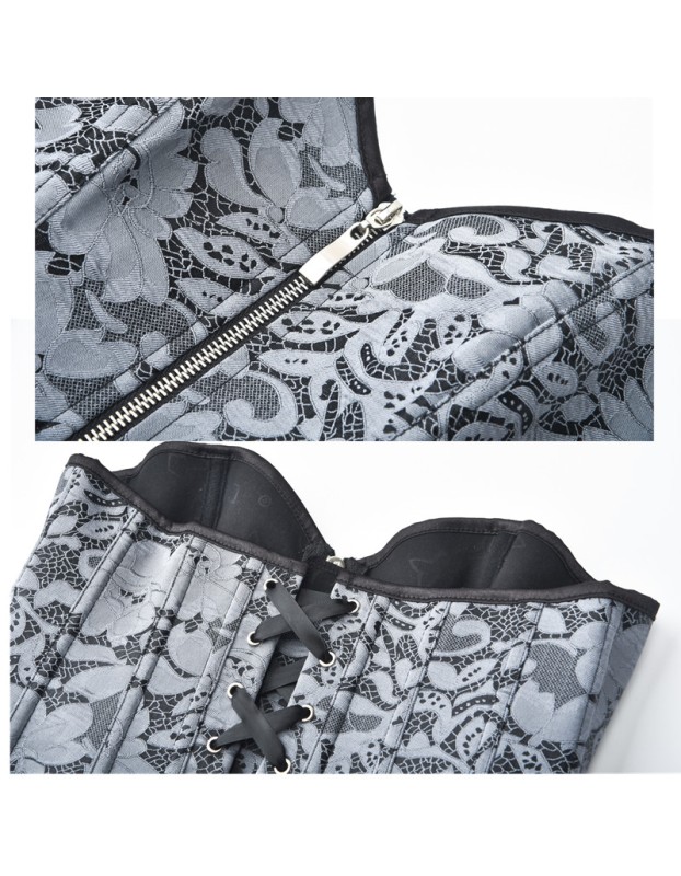 Women Sexy Jacquard Floral Overbust Corset With Zipper Bustier Top M1441