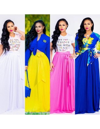 New Fashion Women's High Waist Pleated Solid Skirt M8245