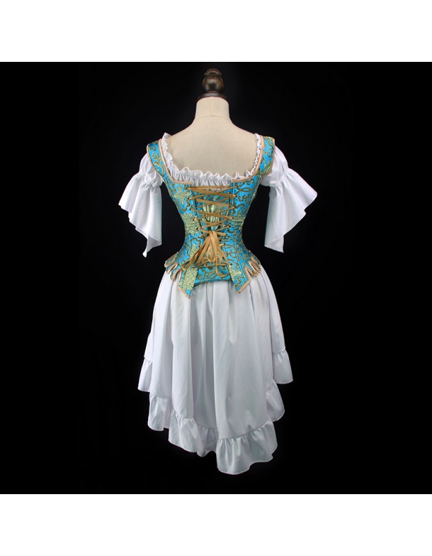 Retro Style Fan Shaped Corset Skirt U Collar Steel Bone Corset WK2297