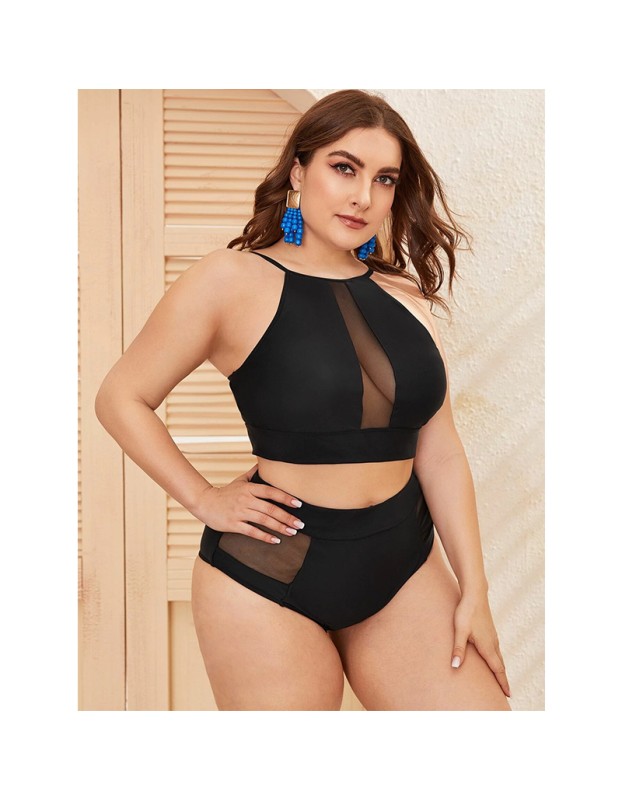 Backless Mesh Hollow Out Mini Bikini Sexy Fat Women Swimsuits 20171