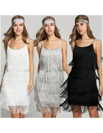 Sexy Sleeveless Straps Low Cut Tassel Mini Dress M30449
