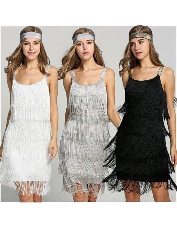 Sexy Sleeveless Straps Low Cut Tassel Mini Dress M30449