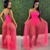 see-through with wrapped chest multicolor strapless summer net dress M30167