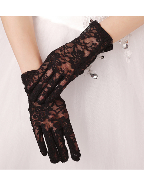 Fashion black floral lace gloves G1502