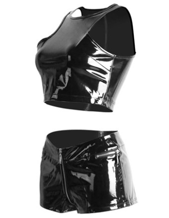 New Women Two Pcs Leather Jumpsuit Set M7274