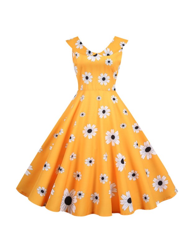 Print Casual Women Summer Doll Collar Slim Bohemian Dress JY15037