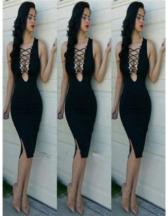Sleeveless black seductive dress M30109b