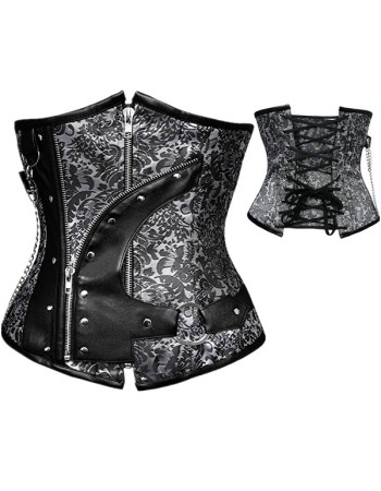 Vintage PU Leather Underbust Patchwork Steel Corset m1396