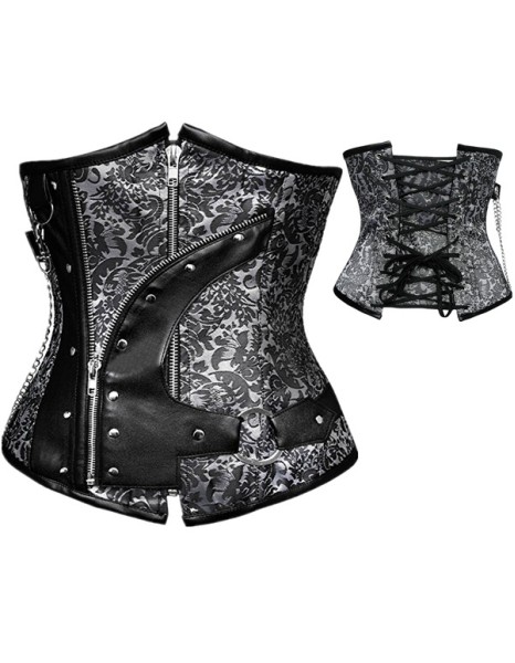 Vintage PU Leather Underbust Patchwork Steel Corset m1396