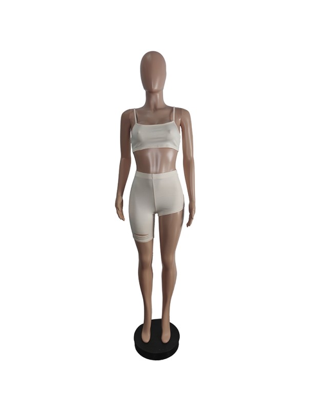 Sexy Tube Top Trendy Crop Top And Pants Solid Two Piece Set Short Set M050