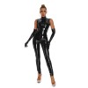Glossy PU Mirror Sexy Bodysuit Zipper Crotch One Piece Leather Jumpsuit 6845