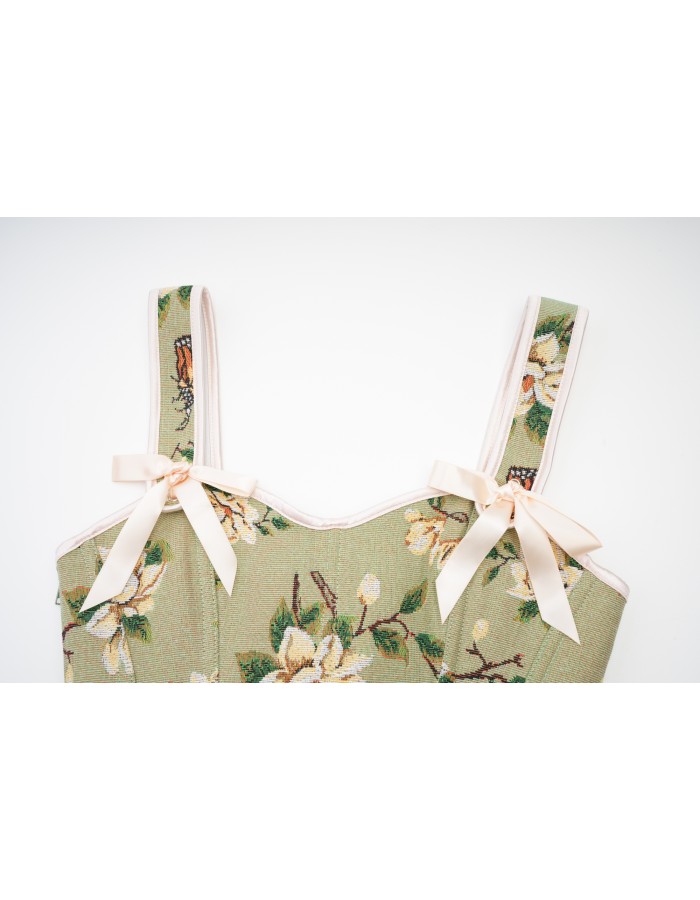 Green Vintage Floral Halter Corset Vest Cropped Tops 22053
