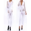 Black And White Holey Long Sleeves Bandage Bodycon Jumpsuit M3801