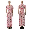 Casual Short Sleeve Long Boho Floral Print Maxi Dress M8410