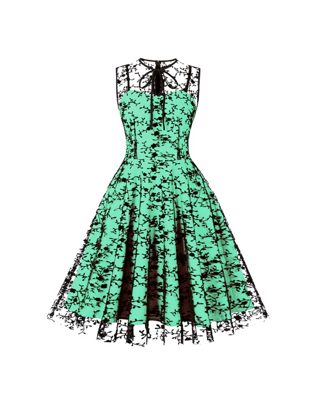 Women Gauze Embroidery Waist Sleeveless Lolita Court Swing Midlength Dress 5122